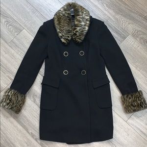 Black coat with removable leopard collar and cuffs